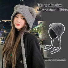 Load image into Gallery viewer, Cute Y2k Bear Ear Beanies Knitted Wool Hat with Rope Warm Beanies Cap Lace Up Thick Hip Hop Ear Protection Winter Hat