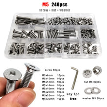 Load image into Gallery viewer, M1.6 M2 M2.5 M3 M4 M5 M6 M8 304 Stainless Steel Allen Hexagon Hex Socket Flat Countersunk Head Screw Bolt Nut Washer Set Kit Box