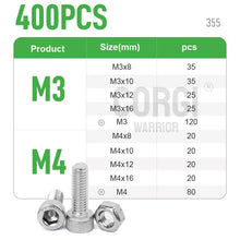 Load image into Gallery viewer, M2 M2.5 M3 M4 M5 M6 Hex Socket Head Cap Set Allen Screw Kit 126 - 1080 DIN912 304 Stainless Steel Screw Nut Bolt Assortment Set