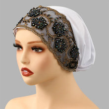 Load image into Gallery viewer, New Luxury Embroidery Turban Cap Women Floral Rhinestone Islamic Headwear Bonnet Lace Modal Female Head Wraps