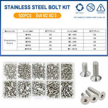 Load image into Gallery viewer, 500Pcs M2 M2.5 Small Screw Bolt Kit 4mm 5mm 6mm 8mm 10mm Electrical Screws Hex Hexagon Socket Cap Laptop PCB Allen Bolts Set