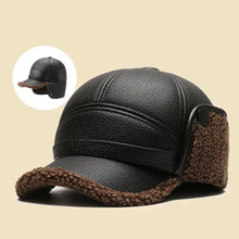 Load image into Gallery viewer, Winter Baseball Cap Men PU Leather Bomber Caps Middle Elderly Dad Hat With Earflaps Thicker Warm Windproof Tongue Hat Keep Warm