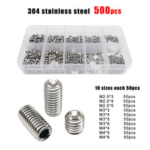Load image into Gallery viewer, 500/1500X M2 M2.5 M3 M4 M5 M6 M8 DIN916 304 Stainless Steel Black Hex Hexagon Socket Allen Cup Point Grub Bolt Set Screw Kit Box