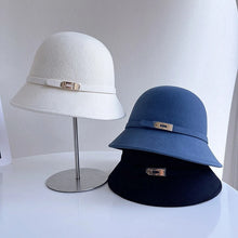Load image into Gallery viewer, Simple wool fisherman hat female autumn and winter warm woolen woolen hat belt metal square buckle basin hat