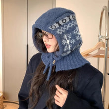 Load image into Gallery viewer, Fashion Snowflakes Winter Balaclava Hats Ear Protection Windproof Neck Collar Beanies Cap Thick Warm One-Piece Drawstring Hat