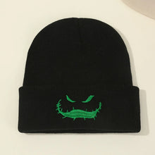 Load image into Gallery viewer, Halloween Ghost Face Embroidered Knitted Hat for Autumn and Winter Warmth, Ear Protection, Beanies, Suitable for Outdoor Warmth