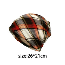Load image into Gallery viewer, Contrasting Colors Pullover Hat Multifunctional Plaid Print Turban Hats Scarf Pullover Hat Casual Hedging Cap Autumn and Winter