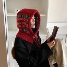 Load image into Gallery viewer, Fashion Snowflakes Winter Balaclava Hats Ear Protection Windproof Neck Collar Beanies Cap Thick Warm One-Piece Drawstring Hat
