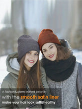 Load image into Gallery viewer, 2Pcs Unisex Satin Lined Beanies Hat for Women&Men Winter 2Layer Ear Protect Warm Hiking Cycling Ski Cap Slouchy Cuffed Balaclava