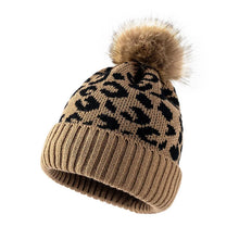 Load image into Gallery viewer, Leopard print curled edge wool ball knitted hat for women's outdoor warmth, thickened autumn and winter men's woolen hat