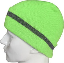 Load image into Gallery viewer, High Visibility Safety Beanie Reflective Knit Ribbed Hats Warm Winter Bonnets for Night Running Hiking Cycling