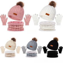 Load image into Gallery viewer, 3PCS Children Winter Hat Scarf Gloves Set,outdoor Boys and Girls Knitted Hooded Fleece,Soft Comfortable Hats for Young Children