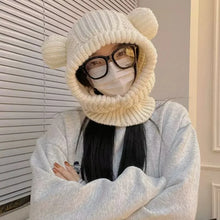 Load image into Gallery viewer, Cute Bear Ear Outdoor Knitted Hat Hooded Windproof Hat Scarf Set Thickened Winter Balaclava Face And Ear Protection