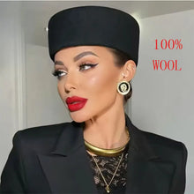 Load image into Gallery viewer, Retro Flight Attendant Ball Hat Women's 100% Wool Felt Beret Party Charming Hat Wedding Cocktail Party Medicine Box Hat