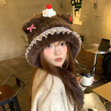 Load image into Gallery viewer, Versatile Warm Thick Knitted Hat Cherry Bow Windproof Ear Protection Cap Coldproof Cake Bear Beanies Hat Winter Outdoor