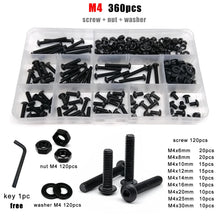 Load image into Gallery viewer, M1.6 M2 M2.5 M3 M4 M5 M6 M8 Black Grade 10.9 Steel Hex Hexagon Socket Allen Button Round Head Screw Bolt Nut Assortment Kit Box
