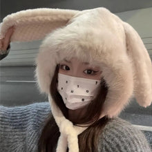 Load image into Gallery viewer, Winter Warm Hat Cute Lacing Bear Ears Hat Ear Protection Velvet Rabbit Ear Woolen Bucket Hat Women