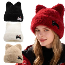 Load image into Gallery viewer, Casual Cute Cat Ear Warm Hat Keep Warm Thickened Wool Knitted Hat Windproof Ear Protection Cap for Women