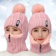 Load image into Gallery viewer, Casual Windproof Wool Knitted Hat Thickened Keep Warm Ear Protection Hat Neck Warmer Pompoms Hat Outdoor Cycling