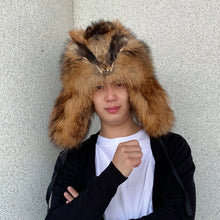 Load image into Gallery viewer, Man Real Raccoon Fur Hat Thicken Winter Warm hat with earflaps Ushanka Outdoor Russian hat Cap Female Natural Fur Bomber Hats
