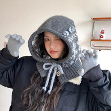 Load image into Gallery viewer, Fashion Snowflakes Winter Balaclava Hats Ear Protection Windproof Neck Collar Beanies Cap Thick Warm One-Piece Drawstring Hat