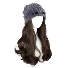 Load image into Gallery viewer, Fashion Long Wavy Hair Beanie Hat with Wig Attached Wig Casual Wig Knitted Cap Warm Hair Wig Winter Hats Women