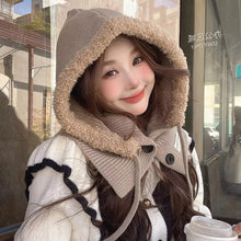 Load image into Gallery viewer, Fashion Balaclava Hat Warm Neck Protection Hood Scarf Button Design Windproof Knitted Hat Autumn Winter