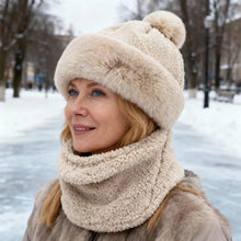 Load image into Gallery viewer, 2pcs Womens Winter Warm Elastic Ear Protection Knitt Scarf Mask Hat Fleece Lined Beanie Hat One-Piece Hat for Outdoor,daily Wear