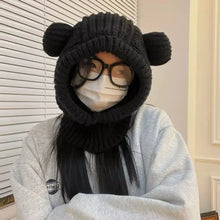 Load image into Gallery viewer, Cute Bear Ear Outdoor Knitted Hat Hooded Windproof Hat Scarf Set Thickened Winter Balaclava Face And Ear Protection