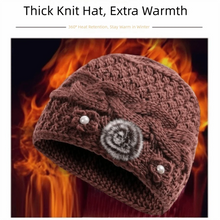 Load image into Gallery viewer, Fashion Knitted Warm Hat Thickned Windproof Beanies Hats Cold Proof Floral Embroidery Pullover Hat Winter