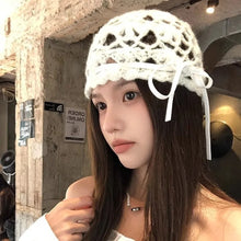 Load image into Gallery viewer, Fashion with Knot Knitted Hat Hollow Design Korean Style Beanie Cap Crochet Hat Autumn