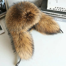 Load image into Gallery viewer, Fur Hat Women Black Fox Fur Ushanka Hats Winter Warm Ears Bomber Cap