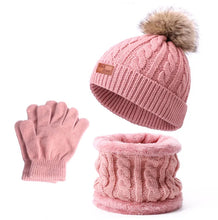 Load image into Gallery viewer, 3PCS Children Winter Hat Scarf Gloves Set,outdoor Boys and Girls Knitted Hooded Fleece,Soft Comfortable Hats for Young Children