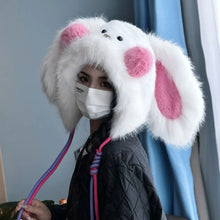 Load image into Gallery viewer, Fashion Winter Balaclava Hat Windproof Thickened Ear Protection Hat Blush Rabbit Ear Keep Warm Fluffy Pullover Hat Outdoor