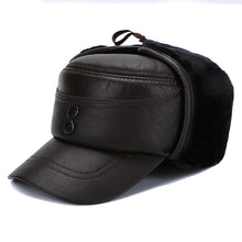 Load image into Gallery viewer, New Style Men Ear Flap Genuine Leather Hat Winter Vintage Baseball Caps Thicken Warmer Flat Hats Fashion Real sheepskin Cap