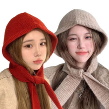 Load image into Gallery viewer, Fashionable Knitted Balaclava Hat Windproof Strap Bow Korean Ins Hood Scarf Thicken Warm Ear Protection Hat Autumn and Winter