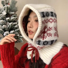 Load image into Gallery viewer, Fashion Snowflakes Winter Balaclava Hats Ear Protection Windproof Neck Collar Beanies Cap Thick Warm One-Piece Drawstring Hat