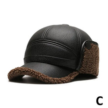 Load image into Gallery viewer, Winter Baseball Cap Men PU Leather Bomber Caps Middle Elderly Dad Hat With Earflaps Thicker Warm Windproof Tongue Hat Keep Warm