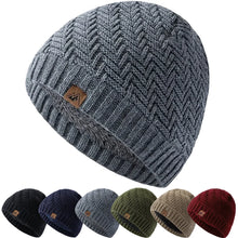 Load image into Gallery viewer, Unisex Peak Labal Winter Hats Fashion Knitted Hats For Men Women Beanie Cap Outdoor Plush Fur Lined Warm Sports Hat