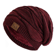 Load image into Gallery viewer, Unisex Slouchy Winter Hats Warm Fleece Lined Beanie Cap Men Women Casual FS Label Decor Winter Mixed Color Knitted Hats