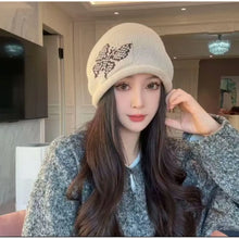 Load image into Gallery viewer, Fashion Butterfly Pattern Knitted Woolen Hat Thickened Windproof Cover Head Cap Keep Warm Cold-proof Drawstring Beanie Cap Women