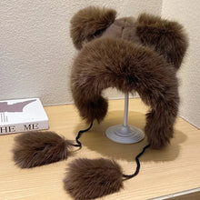 Load image into Gallery viewer, Women Winter Warm Kawaii Fox Fur Imitation Mink Plush Hat Thickened Cute Bear Ear Japanese Bomber Hat Ear Protection Cosplay Cap