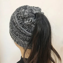 Load image into Gallery viewer, Women Winter Knitted Beanie Hat Messy Bun Ponytail Beanie Holey Warm Wool Beanie Hats