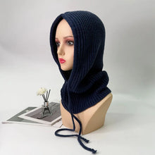 Load image into Gallery viewer, 1pc Winter Warm Knitted Balaclava Cap,Outdoor ProofHood Scarf Neck Elastic Drawstring Soft Thick Beanie Hat for Skiing in Winter