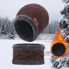 Load image into Gallery viewer, Winter Hat For Men Fleece Scarf Women Neck Leather Knitted Cap Thick Wool Neck Warmer Balaclava Ski Mask Skullies Beanies