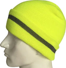 Load image into Gallery viewer, High Visibility Safety Beanie Reflective Knit Ribbed Hats Warm Winter Bonnets for Night Running Hiking Cycling