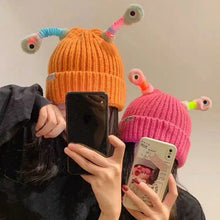 Load image into Gallery viewer, Cute Cartoon Quirky Light-emitting Tentacle Knitted Hat Parent-child Models Warm Wool Cap Eyes Light-emitting Beanie Monster Hat