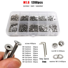 Load image into Gallery viewer, M1.6 M2 M2.5 M3 M4 M5 M6 M8 304 Stainless Steel Allen Hexagon Hex Socket Flat Countersunk Head Screw Bolt Nut Washer Set Kit Box