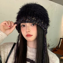 Load image into Gallery viewer, Versatile INS Style Pullover Cap Ear Protection Mixed-color Straps Bomber Hats Big Head Handmade Knitted Cap Women Girls Maiden