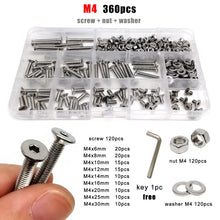 Load image into Gallery viewer, M1.6 M2 M2.5 M3 M4 M5 M6 M8 304 Stainless Steel Allen Hexagon Hex Socket Flat Countersunk Head Screw Bolt Nut Washer Set Kit Box